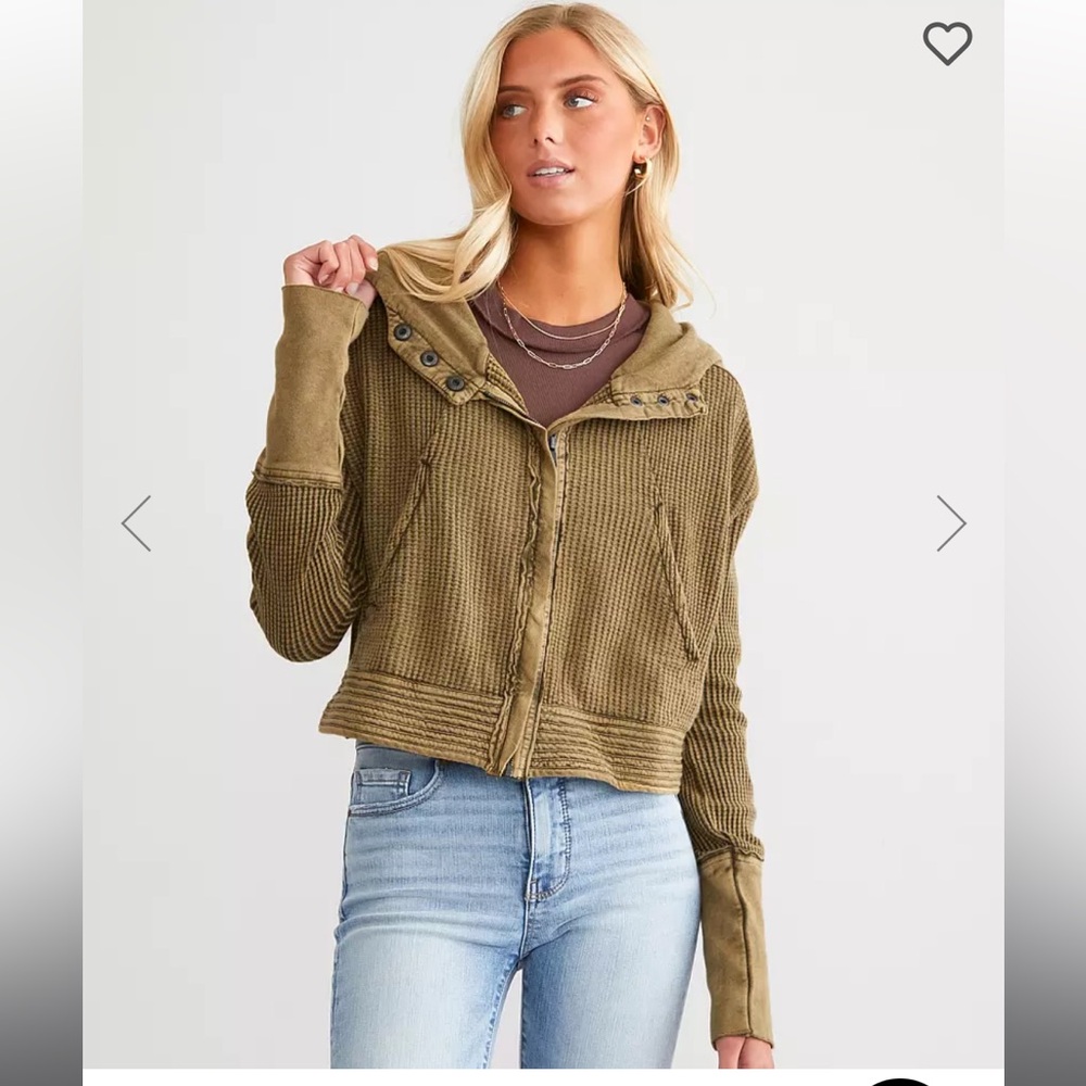 NWT Free People FP One Mason Zip Front Hoodie in Army Sz Small